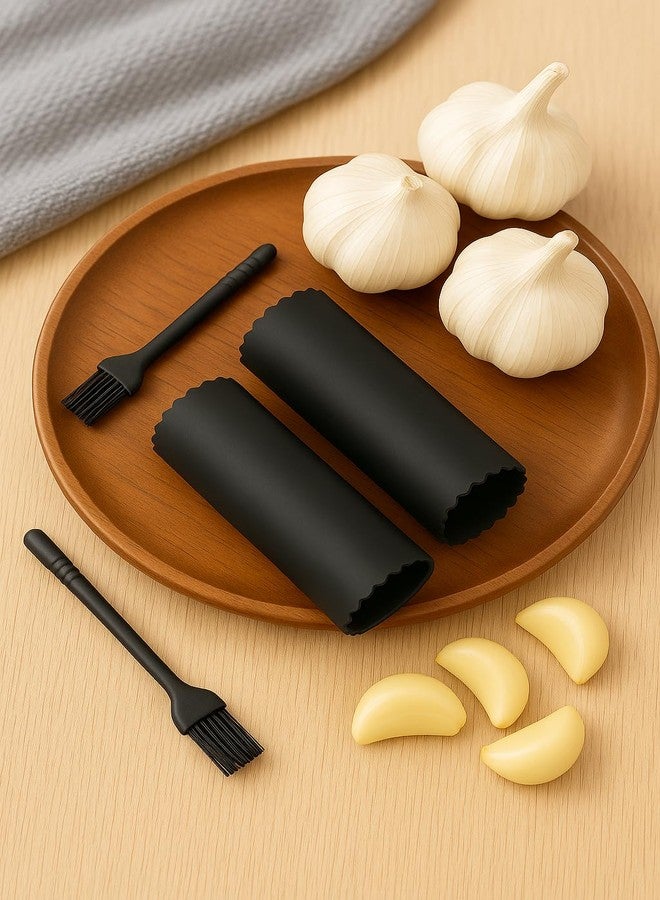 Top Chef Premium Garlic Peeler with Brush | Food Grade Silicone Garlic Roller Tube | Easy Quick to Peel Garlic Cloves | Odor-Free Peeling Tool for Home Cooks & Chefs | BPA Free (2 Sets) - Image 1